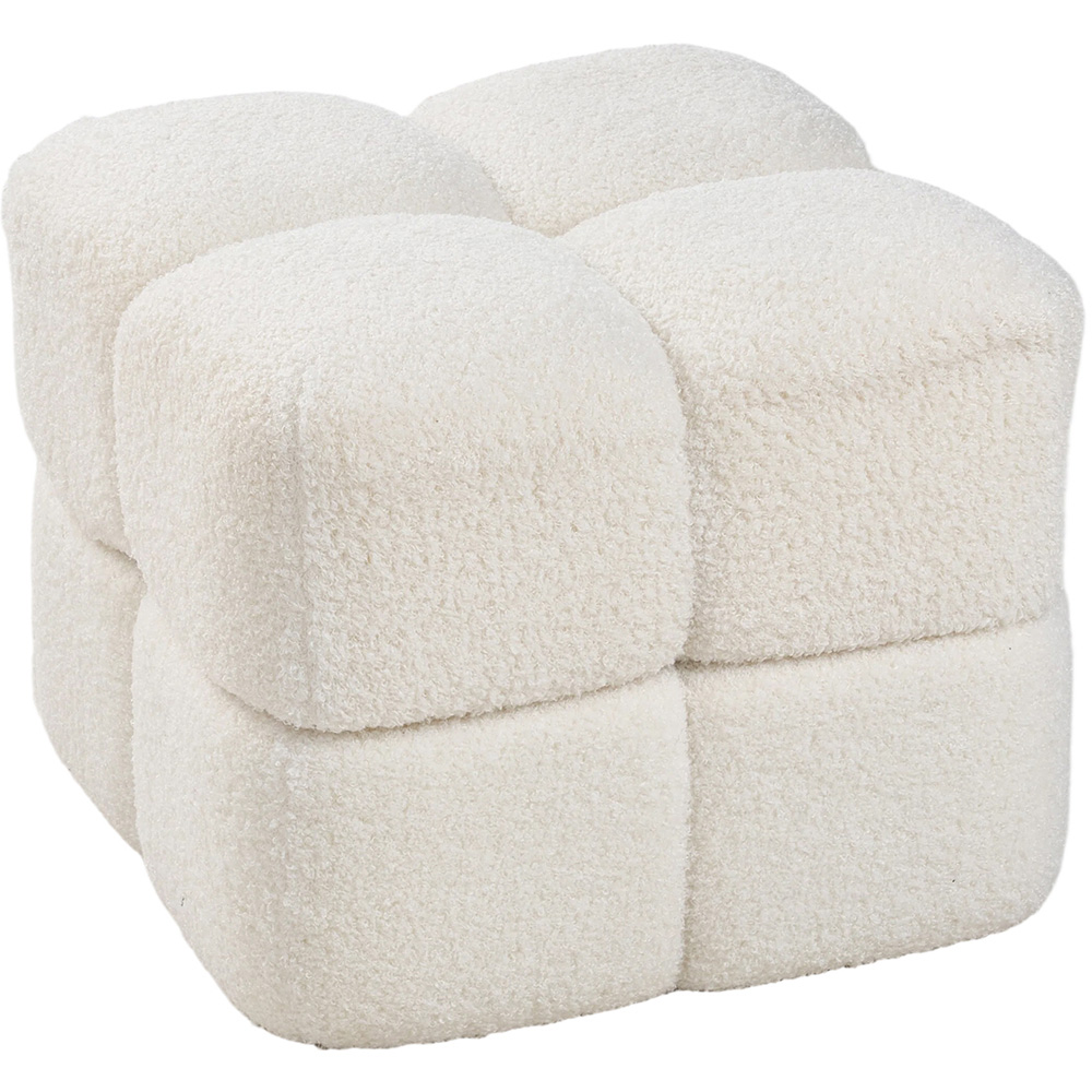Living and Home White Teddy Fleece Segmented Storage Ottoman with Lift-Up Lid Image 2