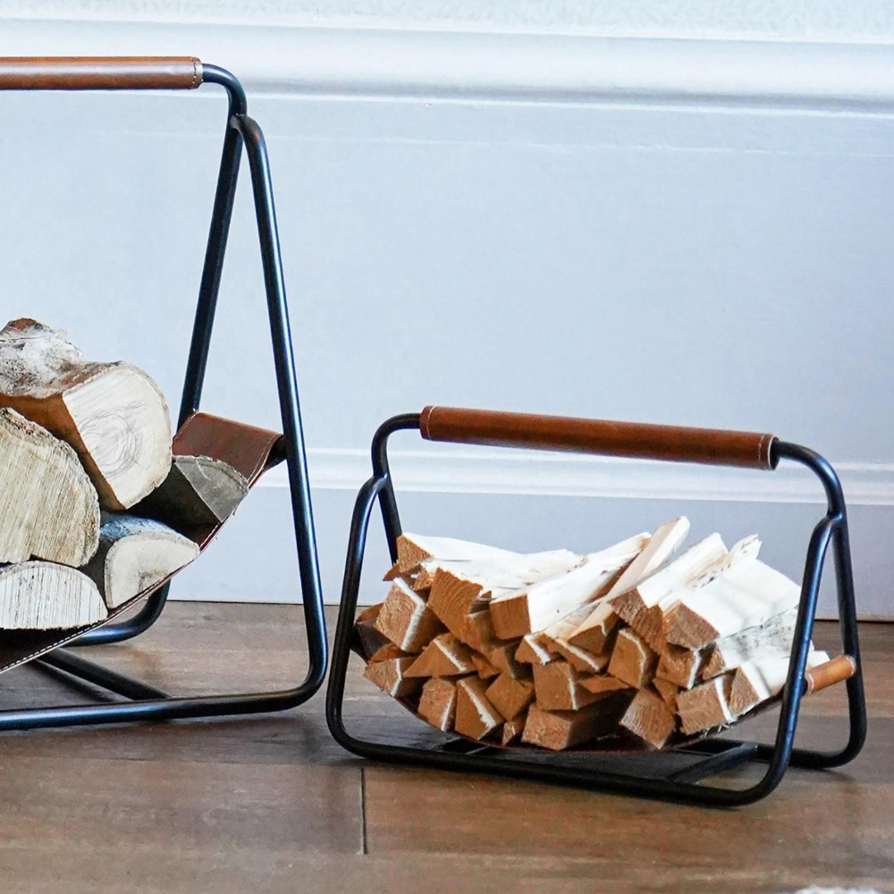 Ivyline Contemporary Black Hanging Leather Kindling Holder Image 2