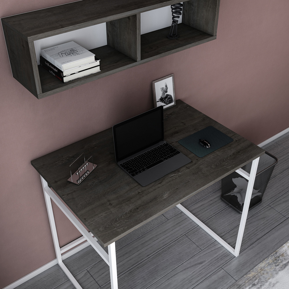 Decorotika Hussum Computer Desk with 2 Section Wall Shelf White Wenge Image 4