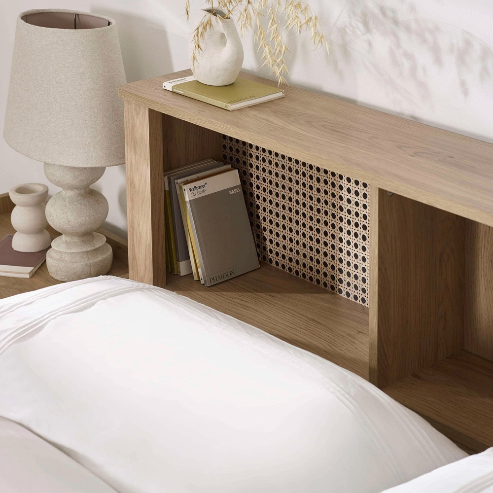 Julian Bowen Sydney Double Oak Effect Rattan Print Bookcase Bed Frame Image 7