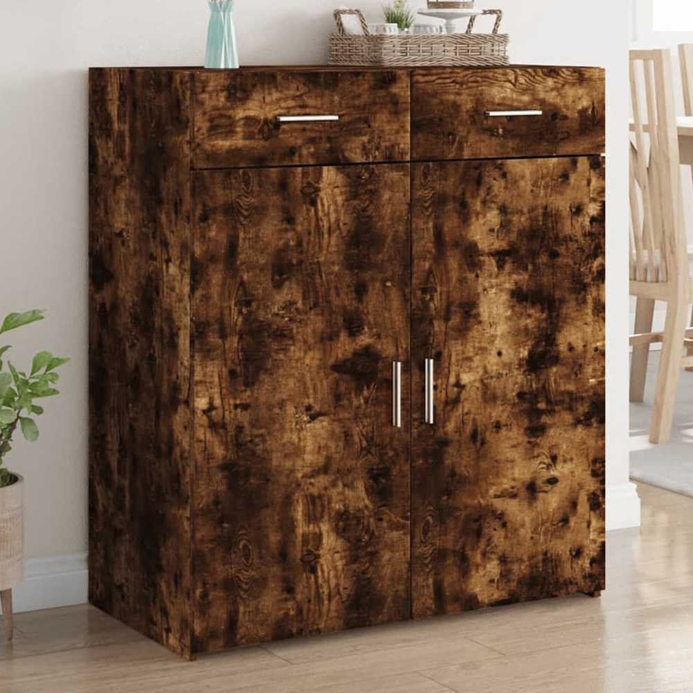 vidaXL 2 Door 2 Drawer Smoked Oak Sideboard Image 1