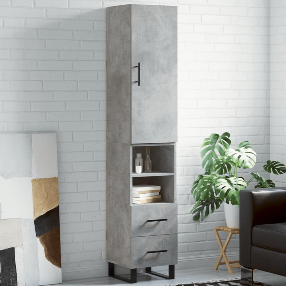 vidaXL Single Door 2 Drawer 2 Shelf Concrete Grey Highboard Image