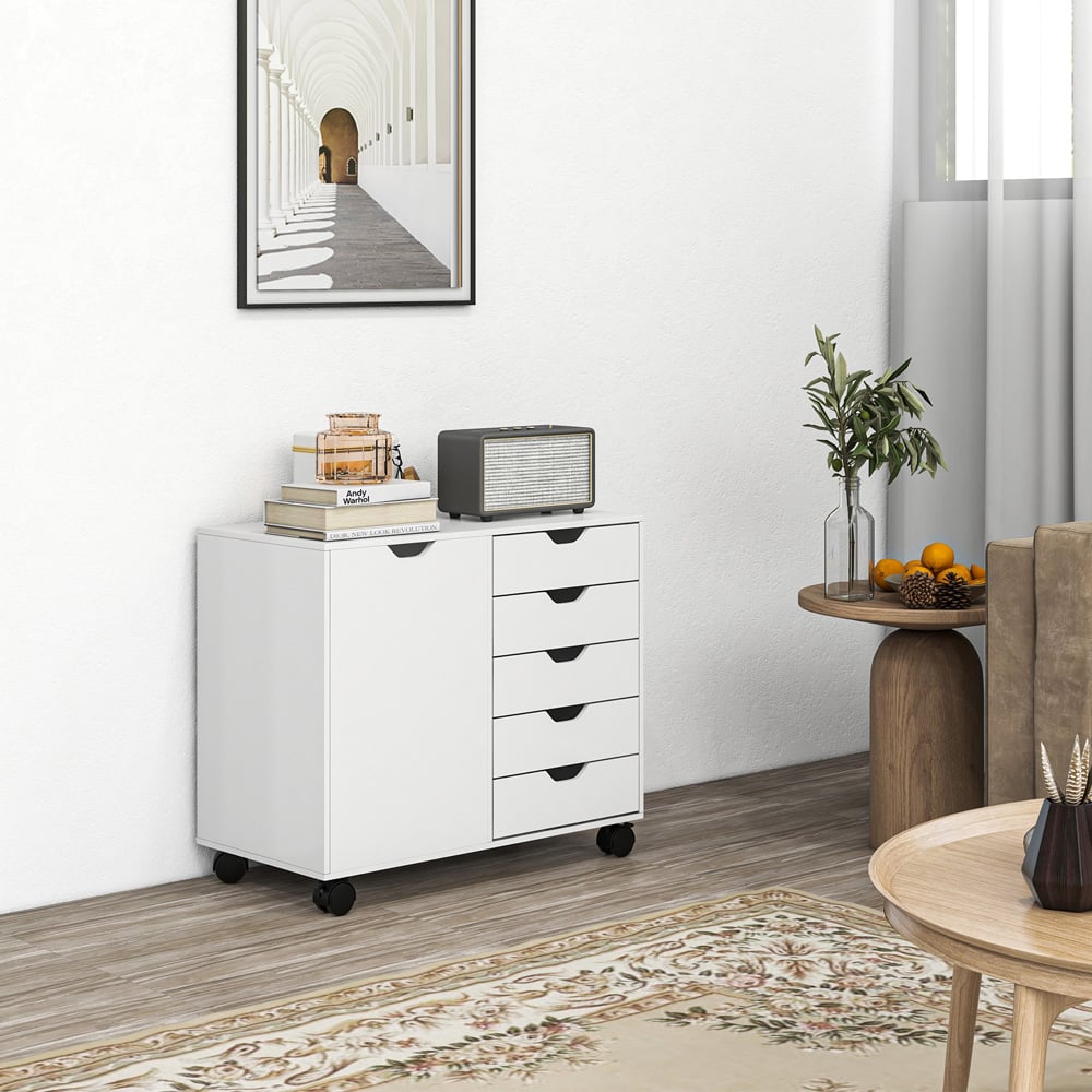 Portland Single Door 5 Drawer White Storage Cabinet Image 4