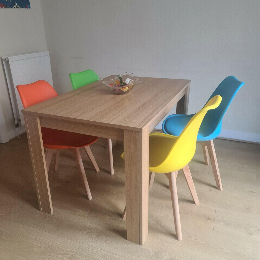 Portland 4 Seater Square Leather Dining Table Set Oak Effect and Multicolour Image 7