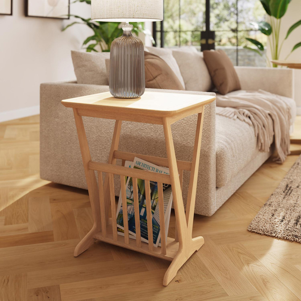 FWStyle Natural Oak Ash Veneer Side Table with Magazine Rack Image 6