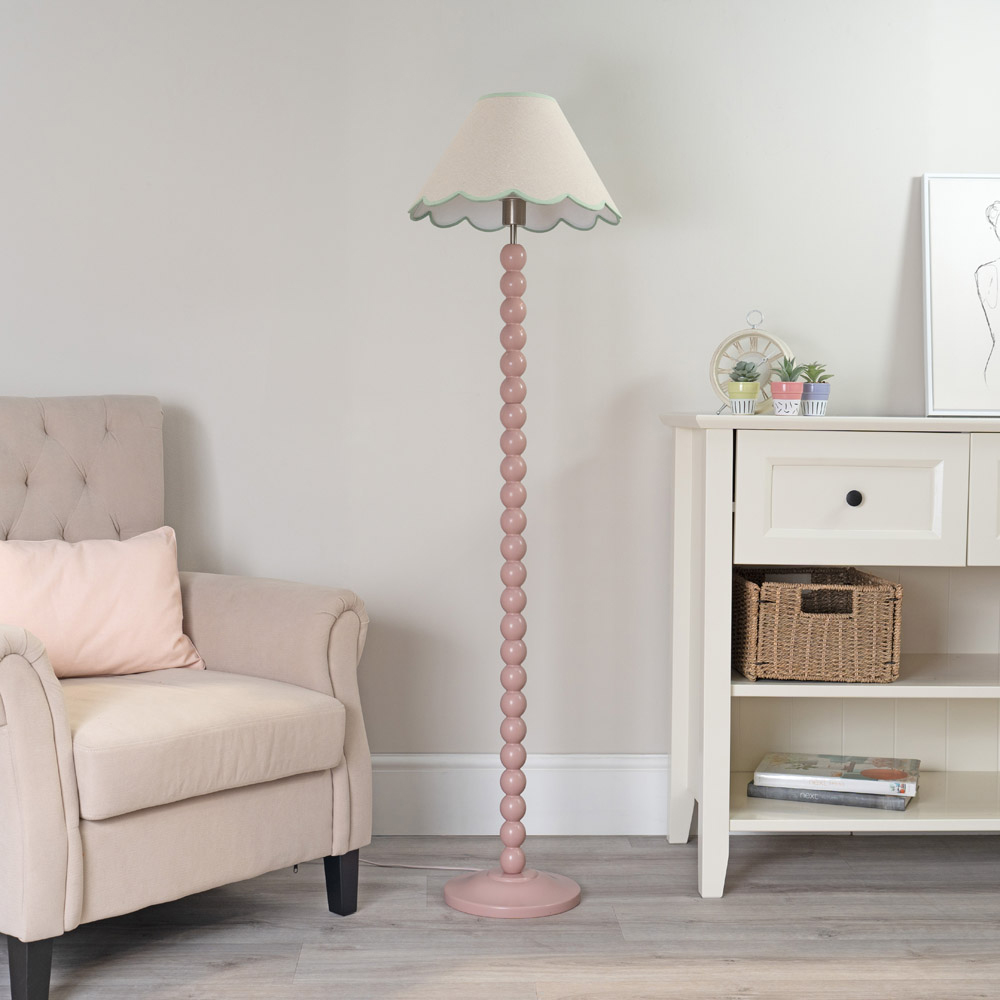 ValueLights Bobbins Green Scallop Shade Rose Pink LED Floor Lamp Image 5