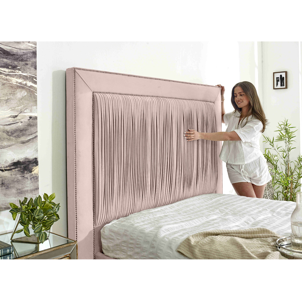 Eleganza Alexandra Super King Size Pink Plush Velvet Bed Frame with Pleated Headboard Image 2