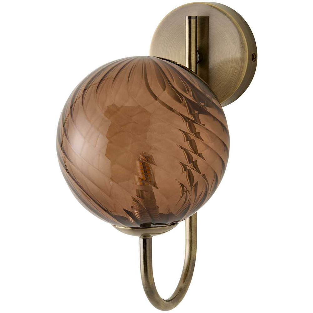 ValueLights Sydney Glass Swirl Shade Brass Metal Wall Light and Bulb Image 1