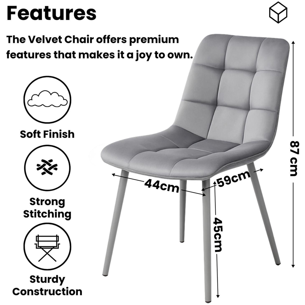 Kosy Koala 6 Seater Grey Velvet Dining Table Set Image 6