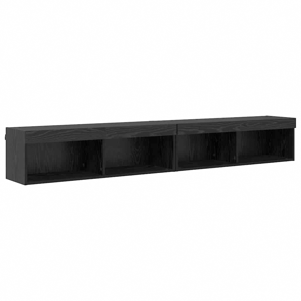 vidaXL 2 Shelf Black Oak TV Cabinet with LED Lights Set of 2 Image 2