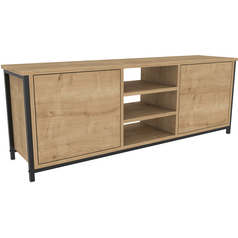 Decorotika Otis 2 Door 3 Shelf Black and Oak TV Stand for 63 inch TV Image 2