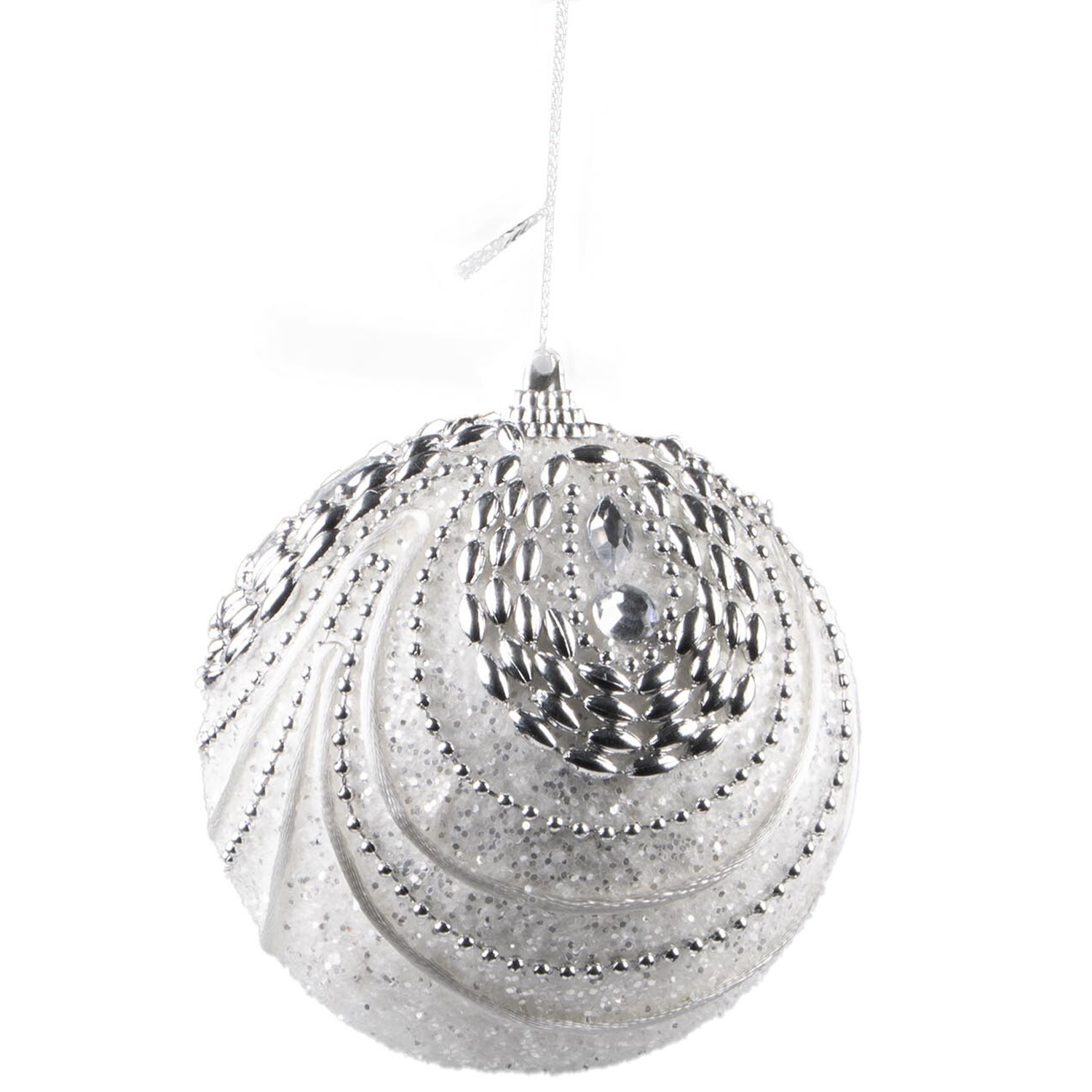 Frosted Fairytale White and Silver Beaded Drape Christmas Baubles Image