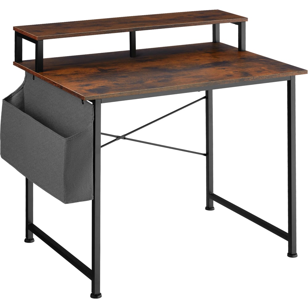 tectake Single Shelf Dark Rustic Wooden Desk with Fabric Bag Image 2