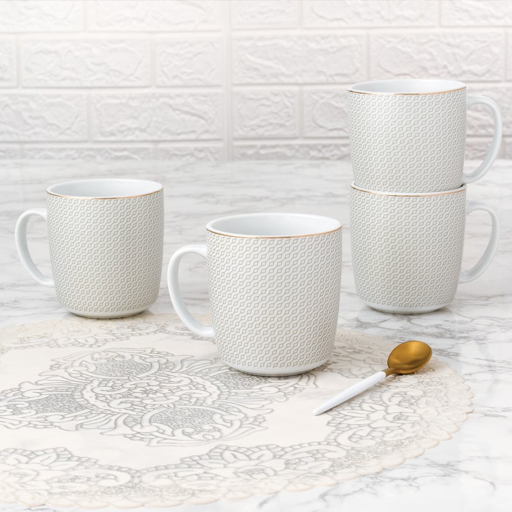 Waterside Premium Diamond and Gold Porcelain Mug Set with Goldline 4 Pack Image 2