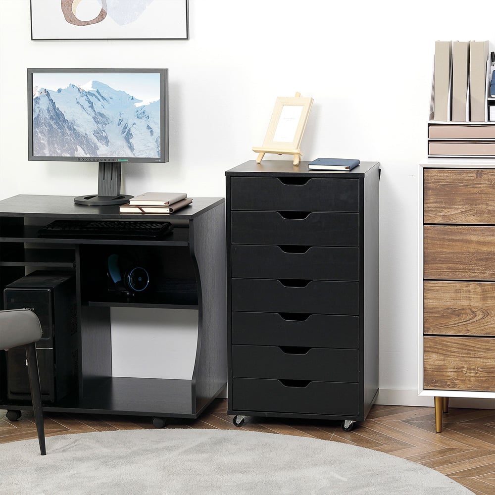 Portland Black 7 Drawer Mobile Filing Cabinet Image 4