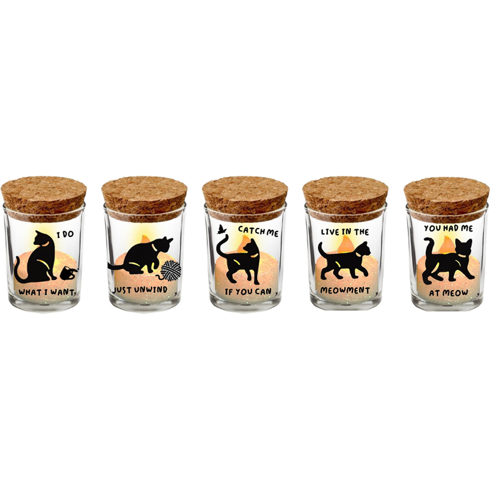 Avilo Cat Glass Candle Holder with LED Tealights 5 Pack Image 2