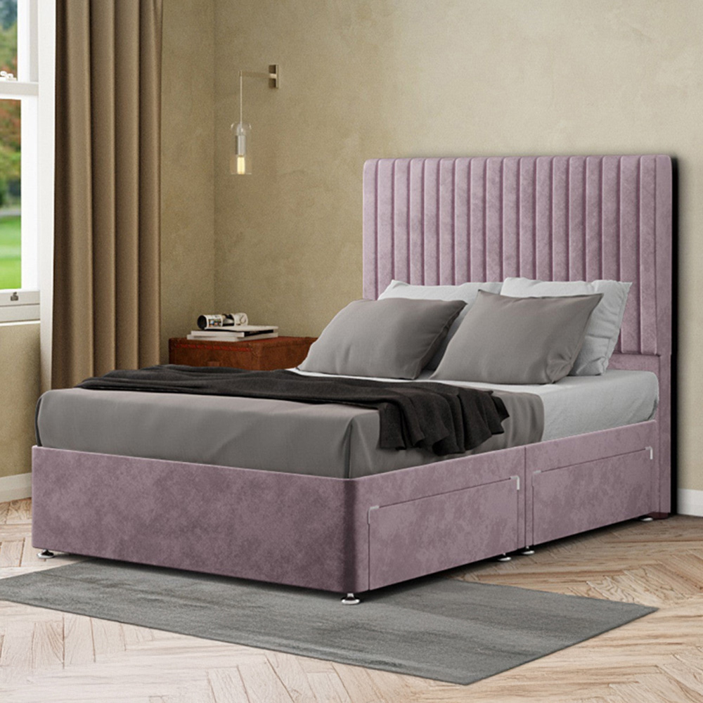 Portland Maryland Single Blush Plush Divan Bed with 2 Drawer and Headboard Image 1