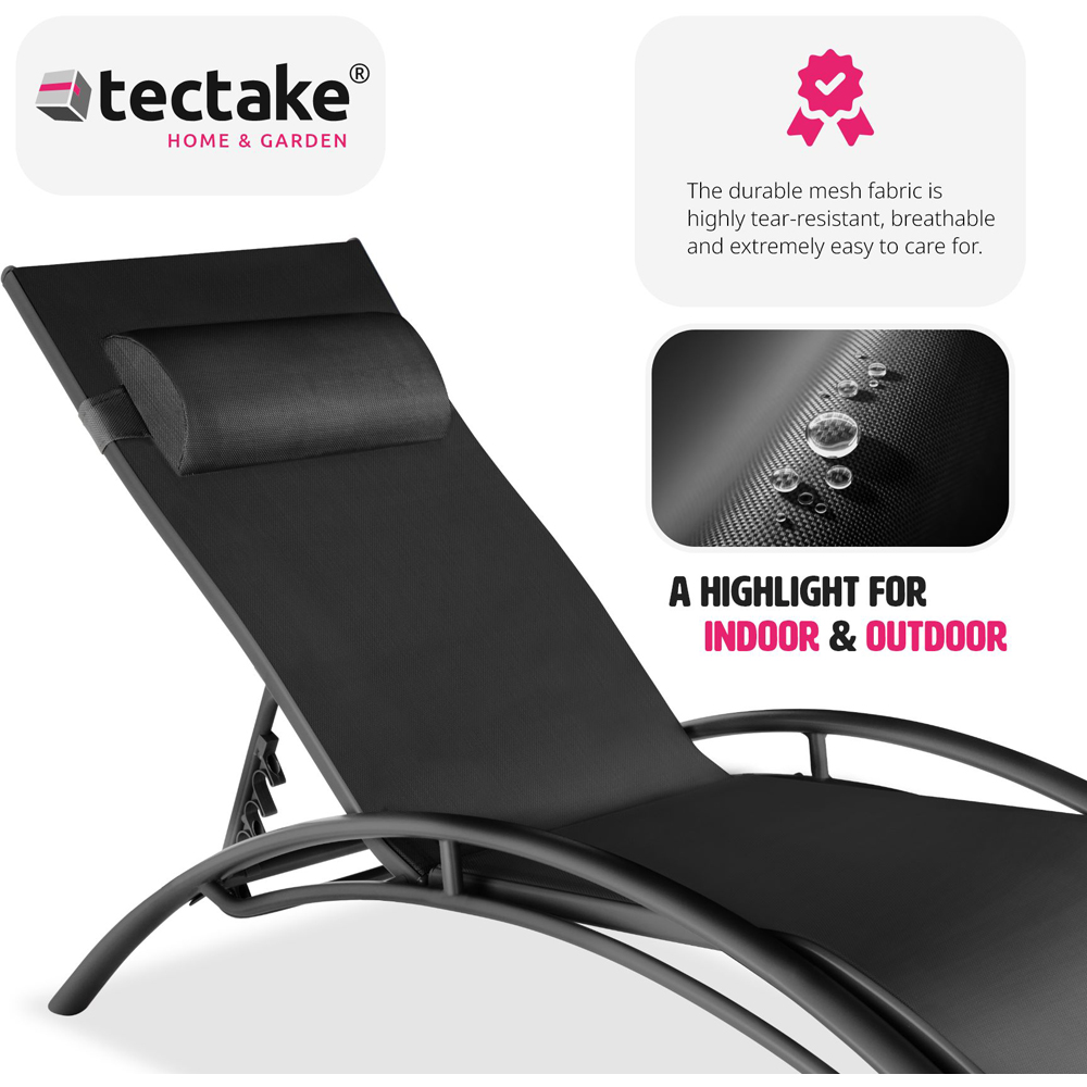 tectake Alina Set of 2 Black 5 Step Backrest Sun Lounger with Head Cushion Image 5