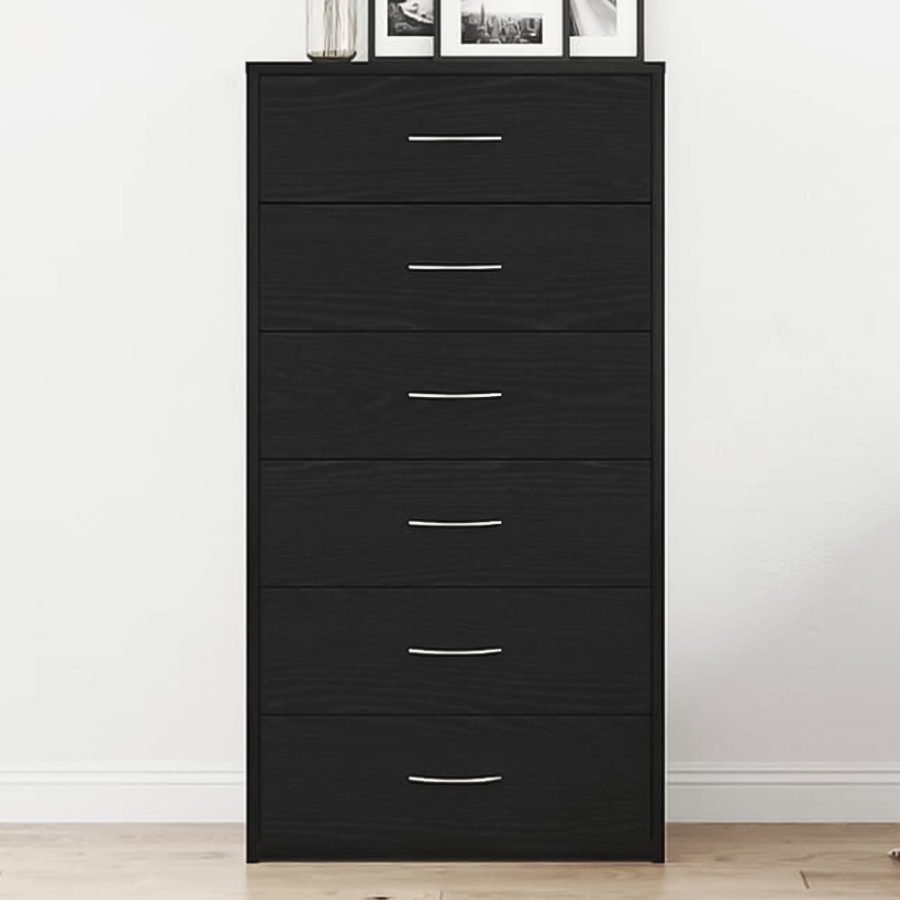 vidaXL 6 Drawer Black Oak Wooden Sideboard Image 1