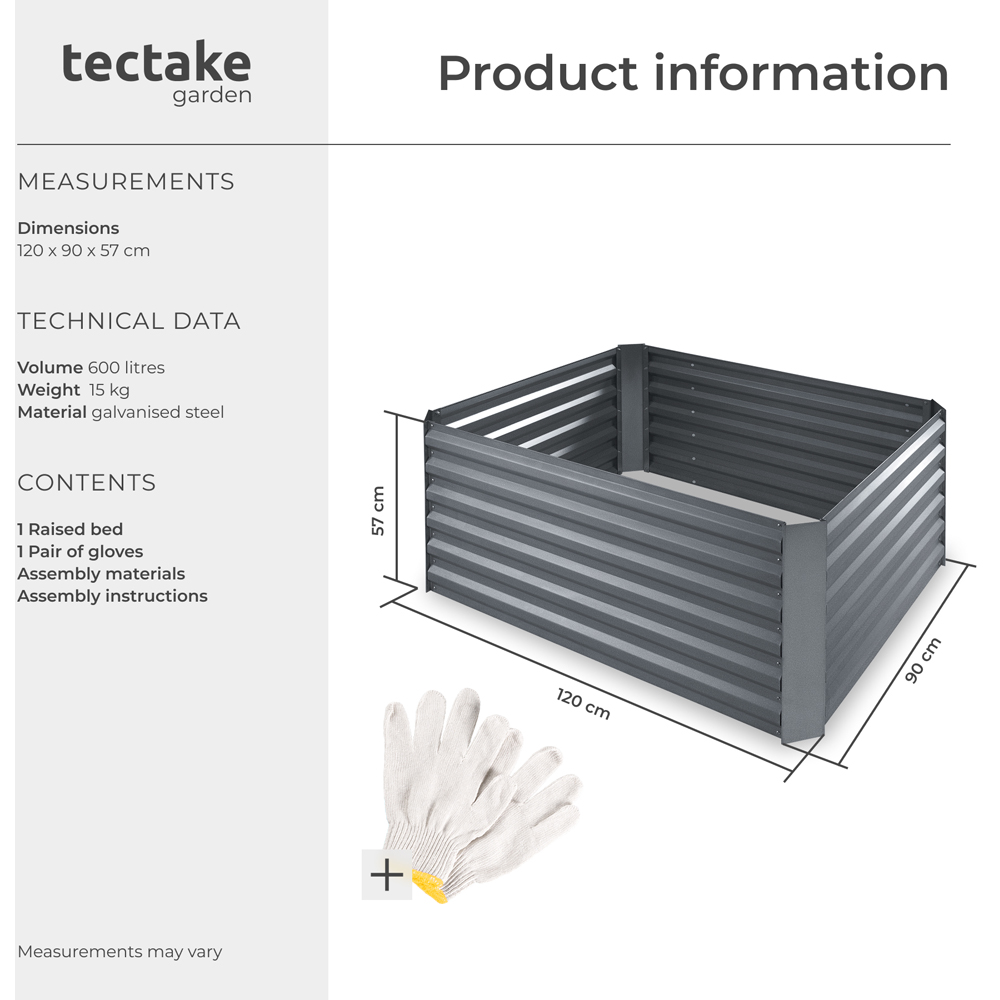 tectake Salvia 90 x 120cm Silver Galvanised Steel Raised Garden Bed Image 9