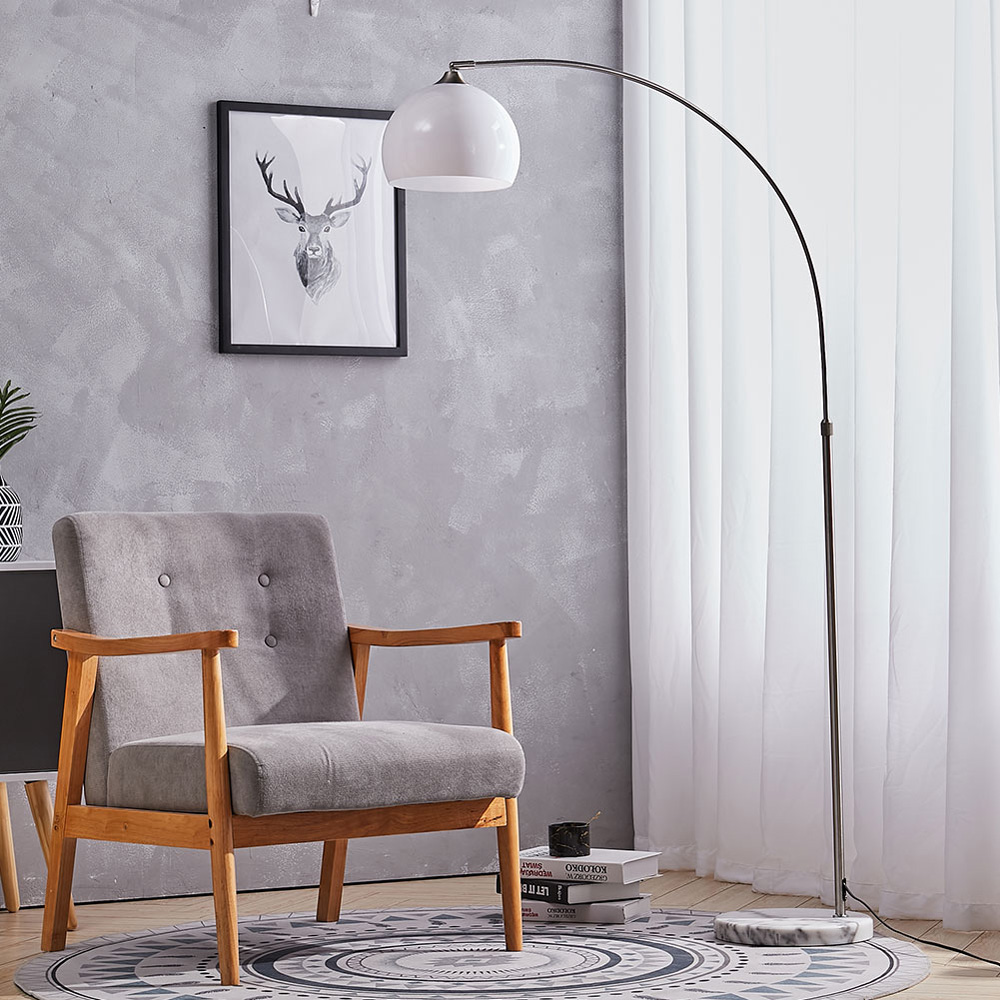 Living and Home Modern Arched Floor Lamp with White Lampshade Image 2