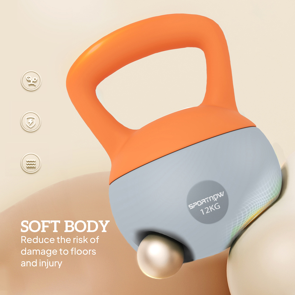 SPORTNOW Orange and Grey Kettlebell with Soft Body and Non-Slip Handle 12kg Image 7