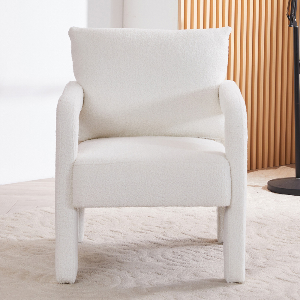 Living and Home White Teddy Fleece Upholstered Accent Chair with Lumbar Pillow Image 7