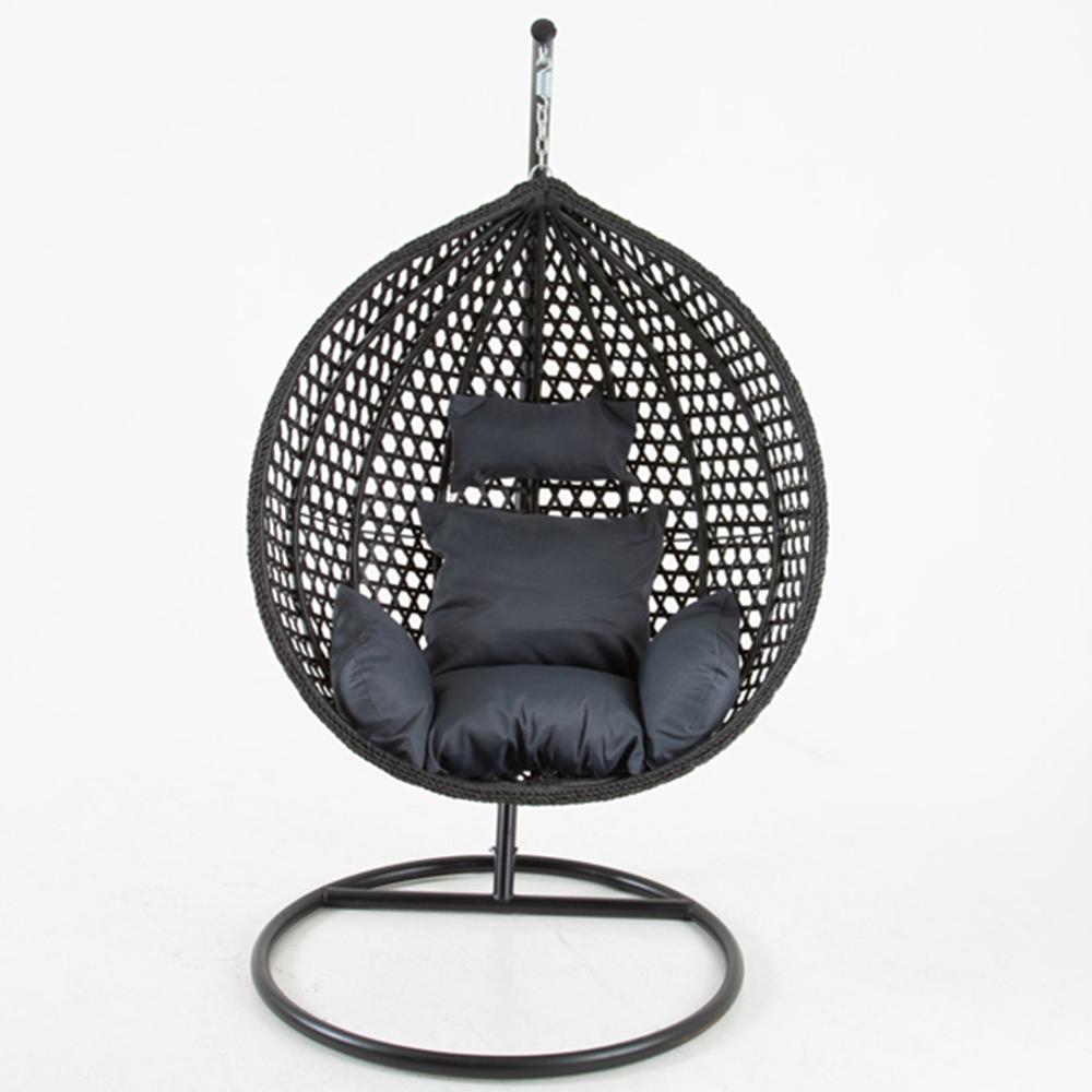 Outdoor Living The Onyx Black Hanging Swing Large Egg Chair with Cushions Image 4