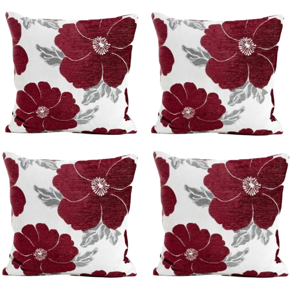 Alan Symonds Aubergine Chenille Poppy Floral Cushion with Polyester Filled Pad 45 x 45cm 4 Pack Image