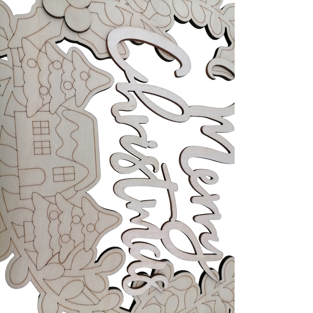 Merry Christmas Wooden Wreath Neutral Image 6