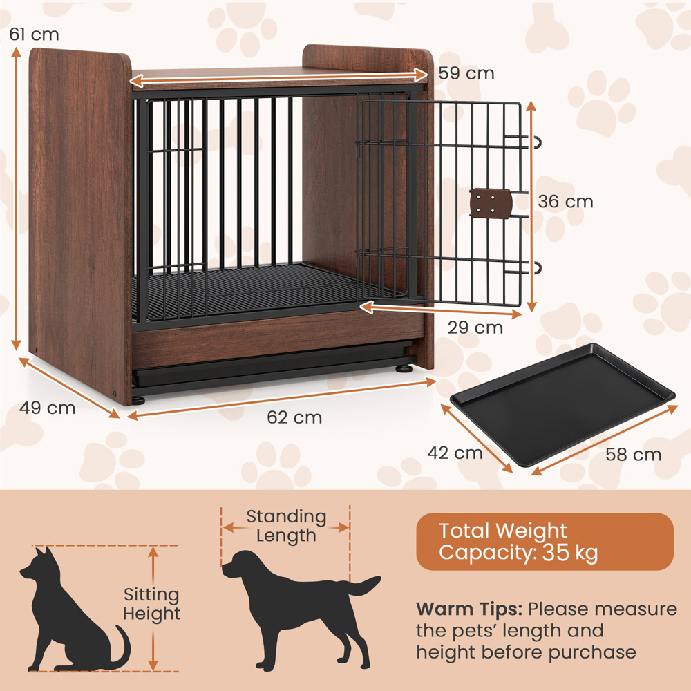 Costway Indoor Furniture Dog Crate with Removable Tray Image 9