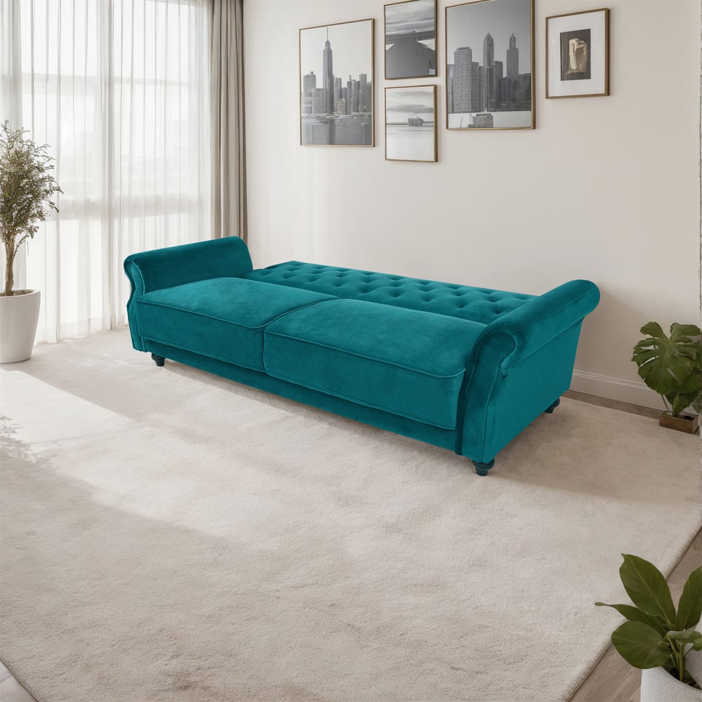 Furniture One 3 Seater Green Velvet Sofa Bed Image 8