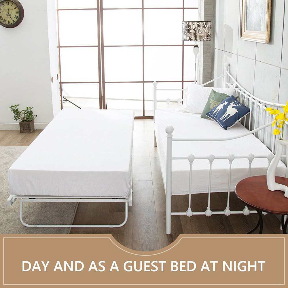 Portland Single White Metal Day Bed with Trundle and 2 Mattress Image 5