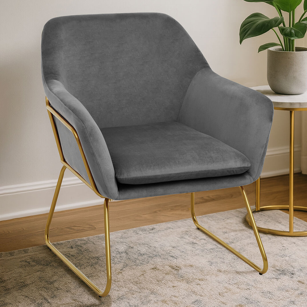 Premier Housewares Xander Grey Velvet Modern Accent Chair Image 1