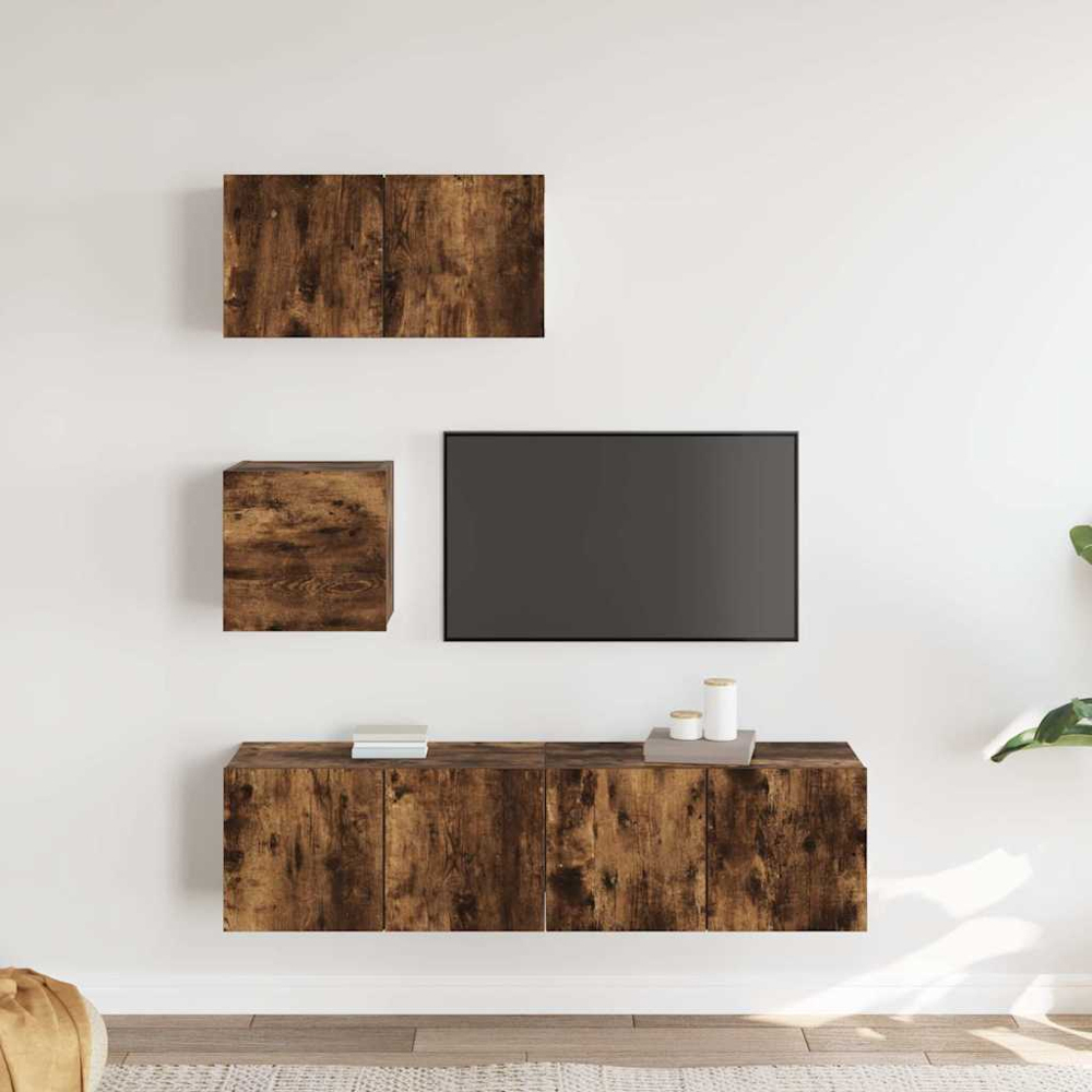 vidaXL 7 Door Smoked Oak Wall Mounted TV Cabinet 4 Piece Image 3