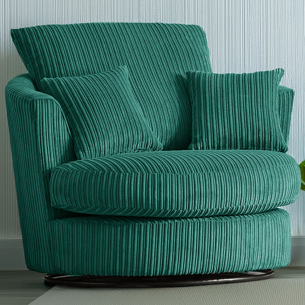 Luxor Teal Jumbo Cord Swivel Chair Image 1
