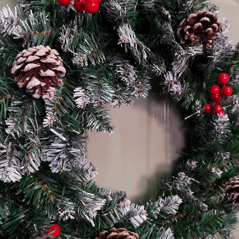 Samuel Alexander Snow Tipped Christmas Wreath with Pine Cones and Berries Green 45cm Image 3