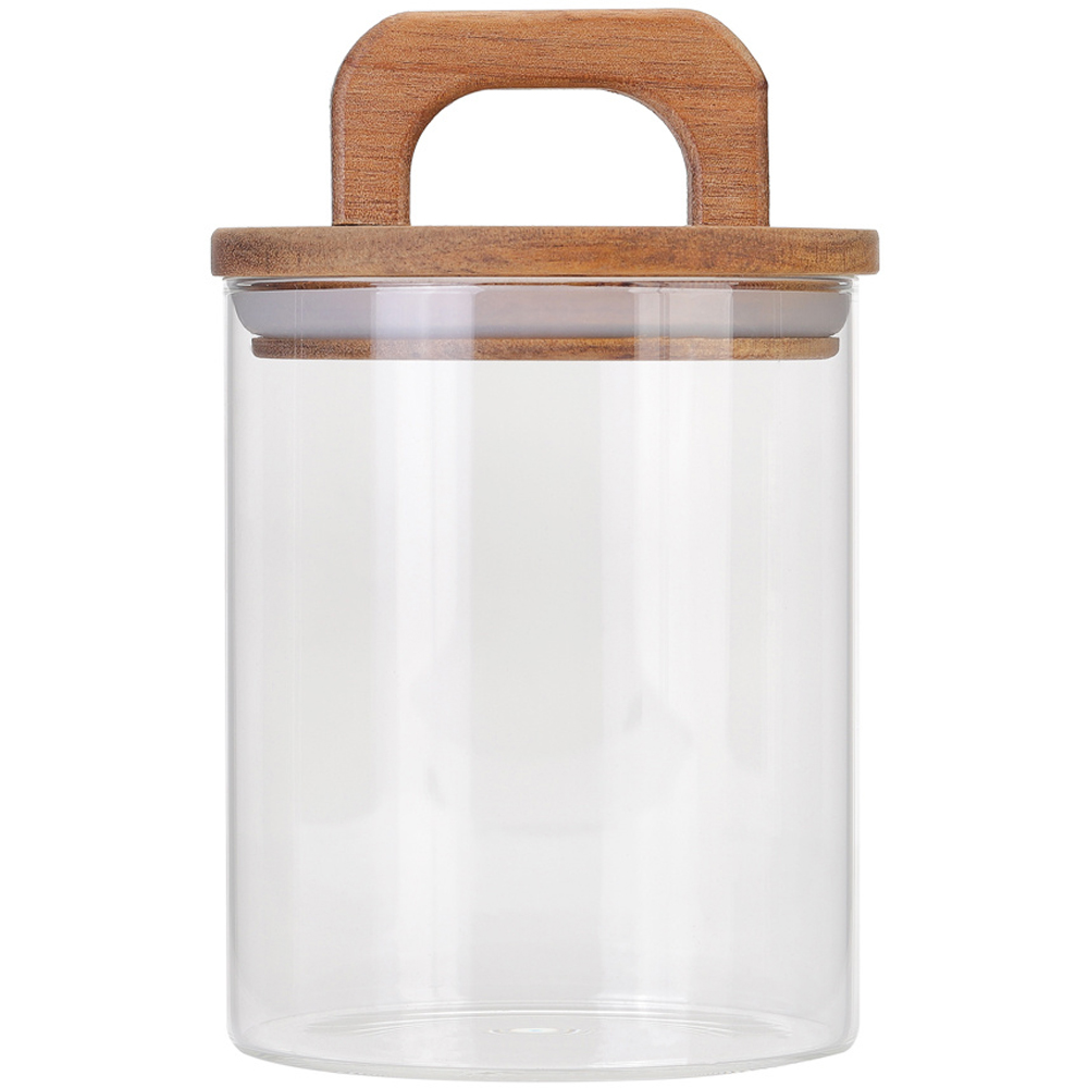 Living and Home Clear Glass Storage Jar with Wooden Lid 800ml Image 1