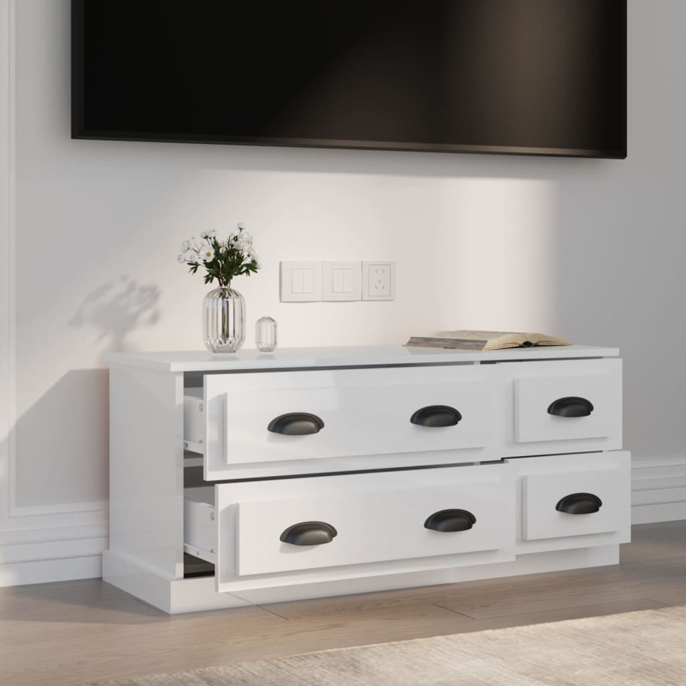 vidaXL 4 Drawer High Gloss White TV Cabinet Image 7
