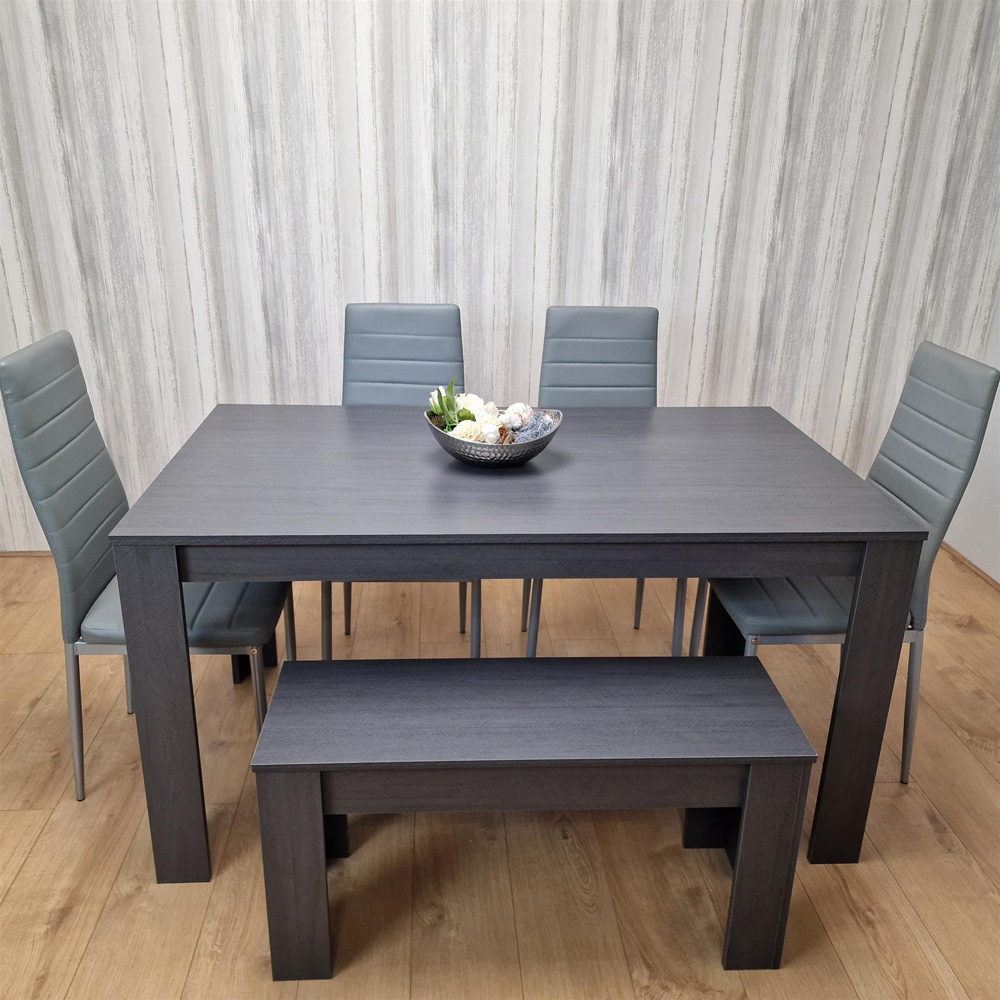 Kosy Koala 6 Seater Wood and Leather Dining Table Set with Bench Grey Image 5