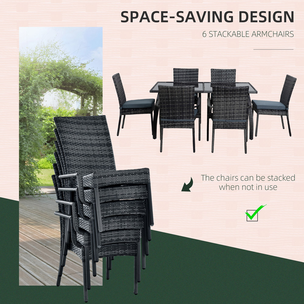 Outsunny PE Rattan 6 Seater Garden Dining Set Grey Image 5