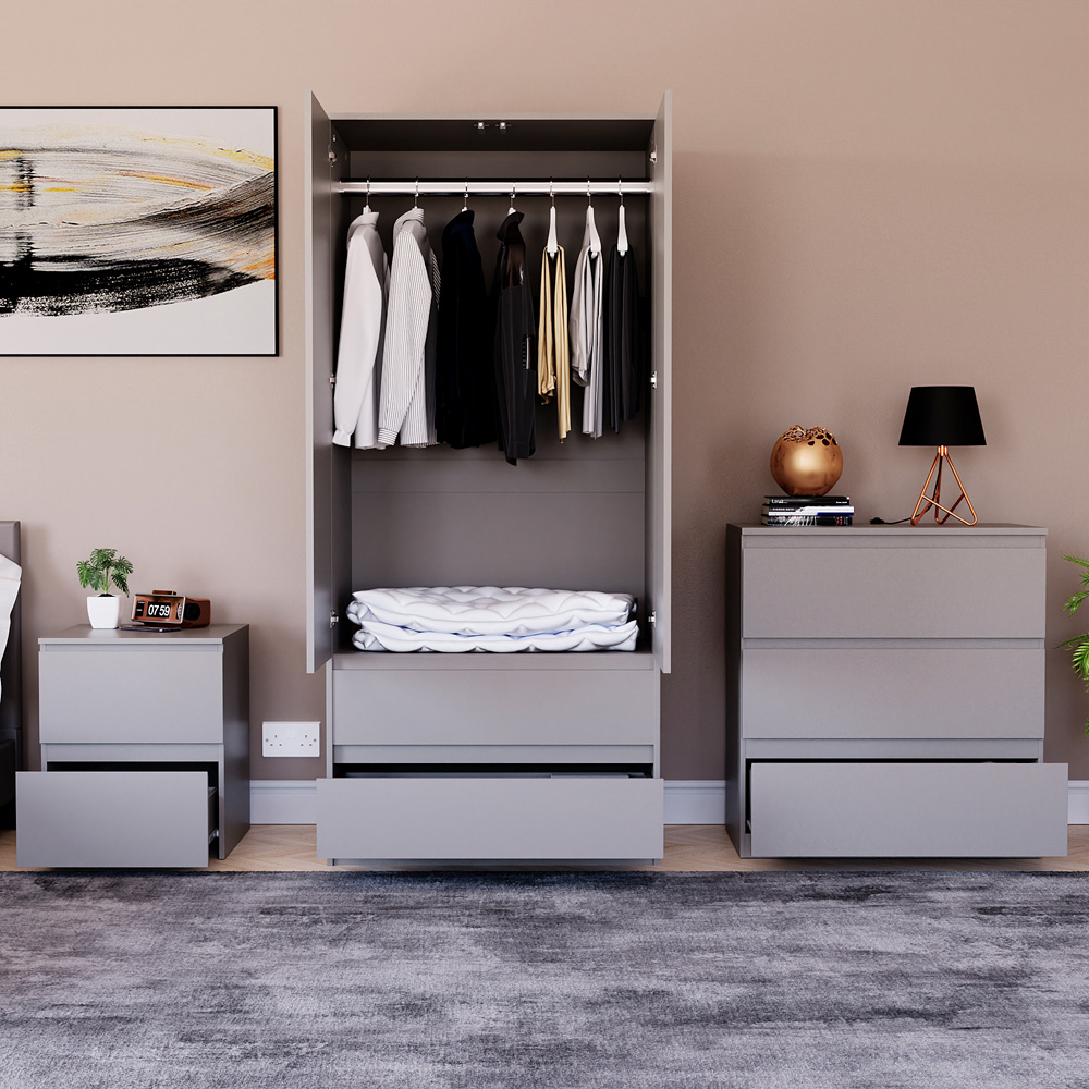 Vida Designs Denver Grey 3 Piece Bedroom Furniture Set Image 2
