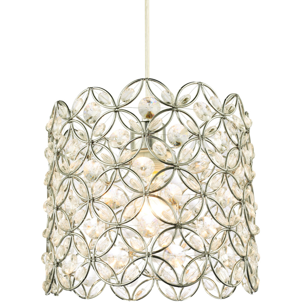 Happy Homewares Chrome Plated Drum Pendant Light Shade with Acrylic Bead Image 6