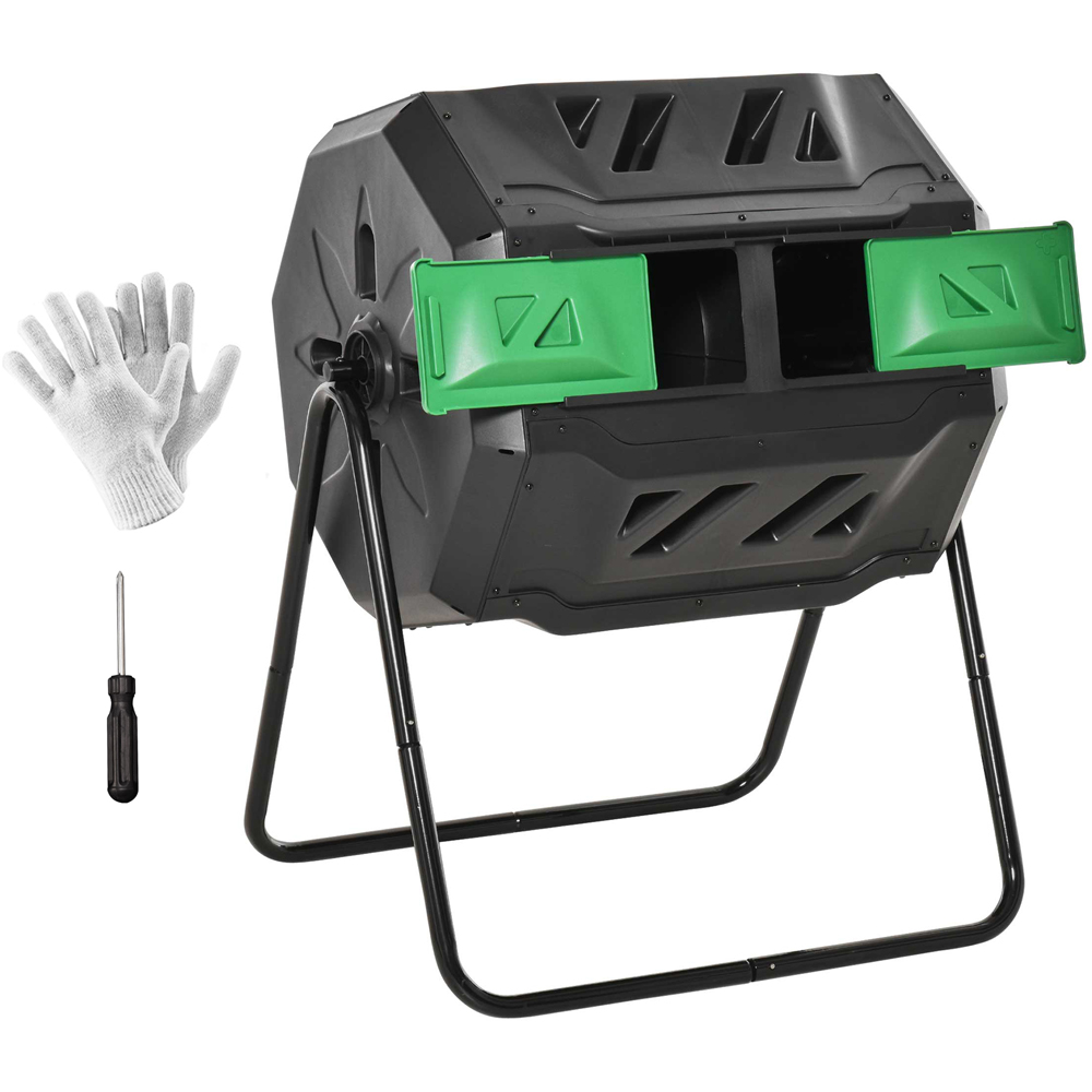 Outsunny 160L Black 2 Chamber Steel Tumbling Garden Compost Bin Image 3