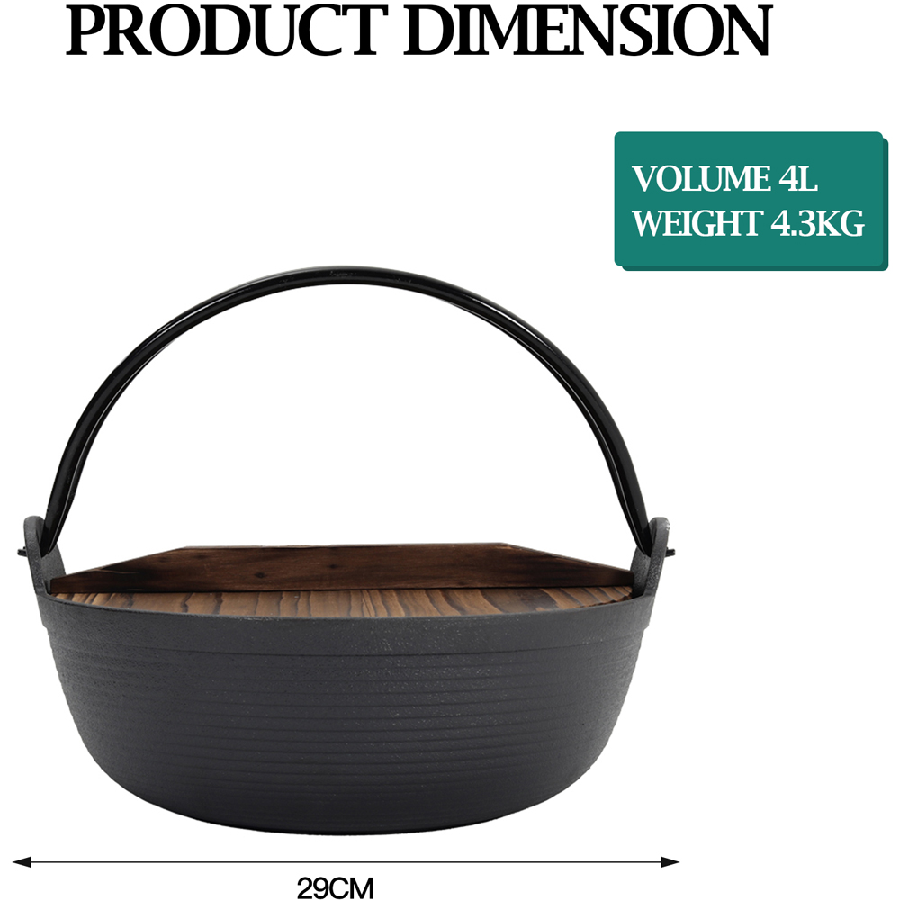 Living and Home Dia Cast Iron Campfire Cooking Pot with Wooden Lid 29cm Image 8