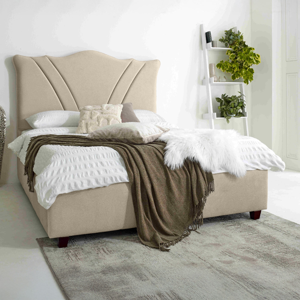 Eleganza Amaya Super King Size Pearl Arlington Fabric Bed Frame with Curved Headboard Image 1