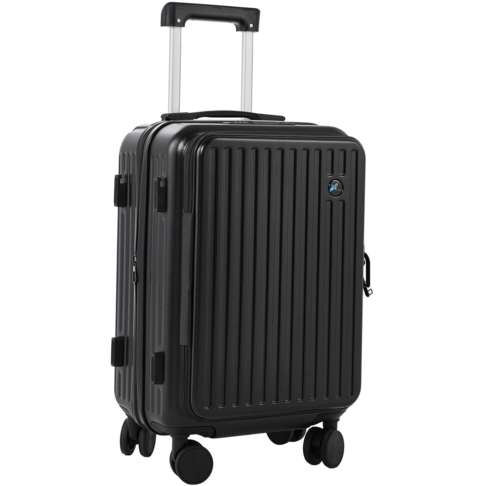 H&O Direct Black Hard Shell Suitcase with Front Pocket Cup Holder and USB Port 20 inch Image 1