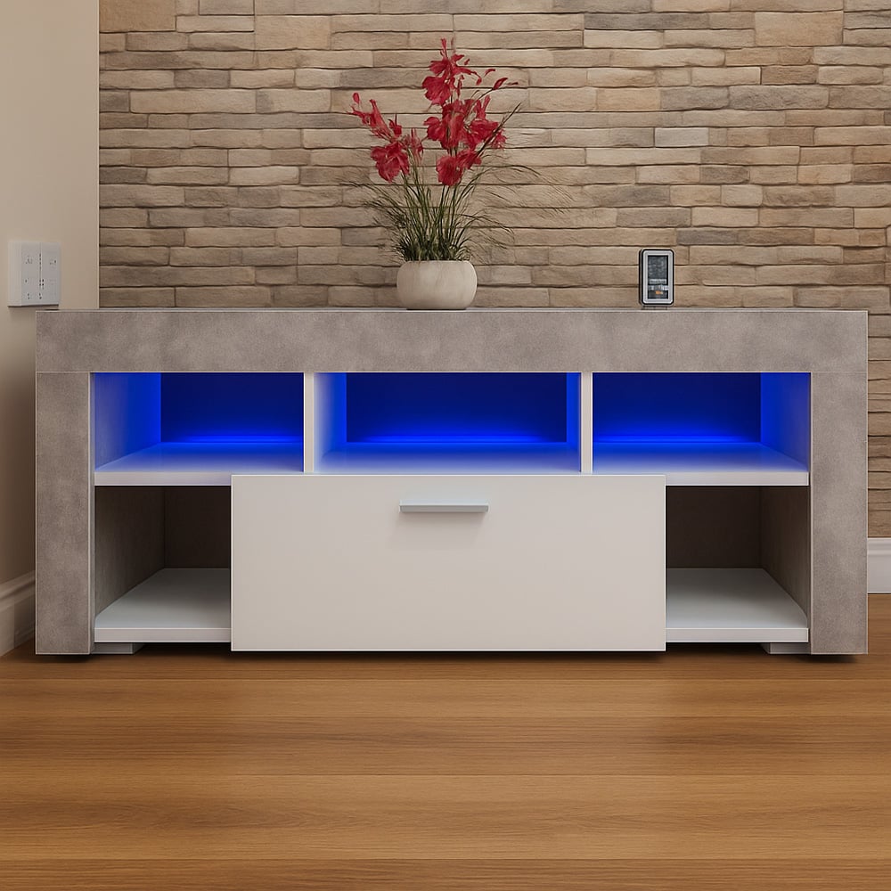 Portland Single Drawer Stone Grey TV Unit Image 4