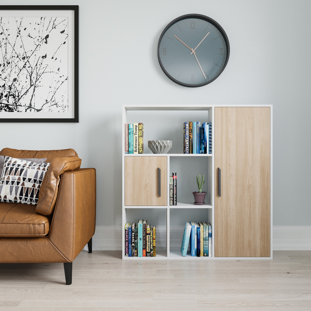 Decorotika Ridge 2 Door 4 Shelf White and Oak Bookcase Image 4