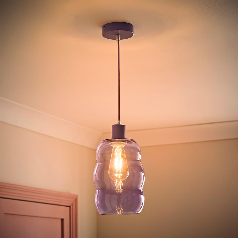 ValueLights Lolly Curvy Shade Lilac Glass Bubble Pendant Ceiling Light with Bulb Image 2